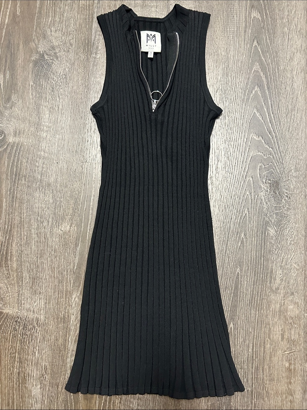 Milly Minis Black Ribbed Sleeveless Zip-Front Dress